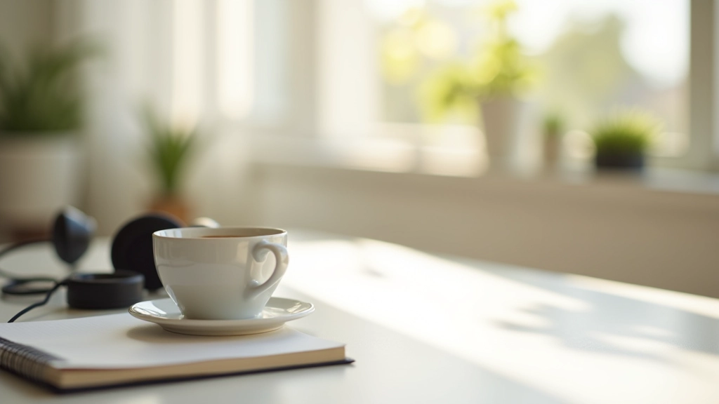 Ambiente moderno de estudo com fones de ouvido e notebook preparado para aprendizagem online